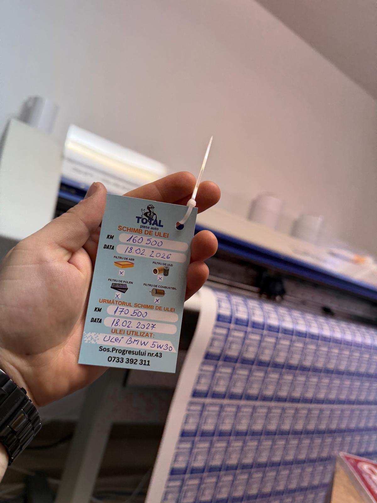 Etichetă Autocolantă/ Cartonată de ulei personalizată / revizie / service auto / schimb ulei