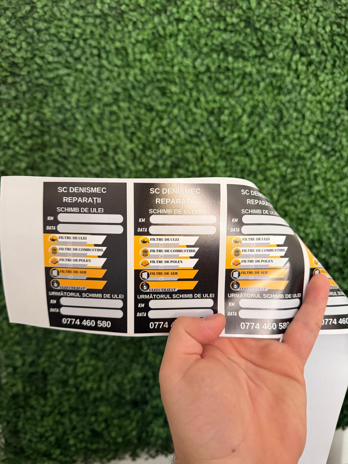 Etichetă Autocolantă/ Cartonată de ulei personalizată / revizie / service auto / schimb ulei