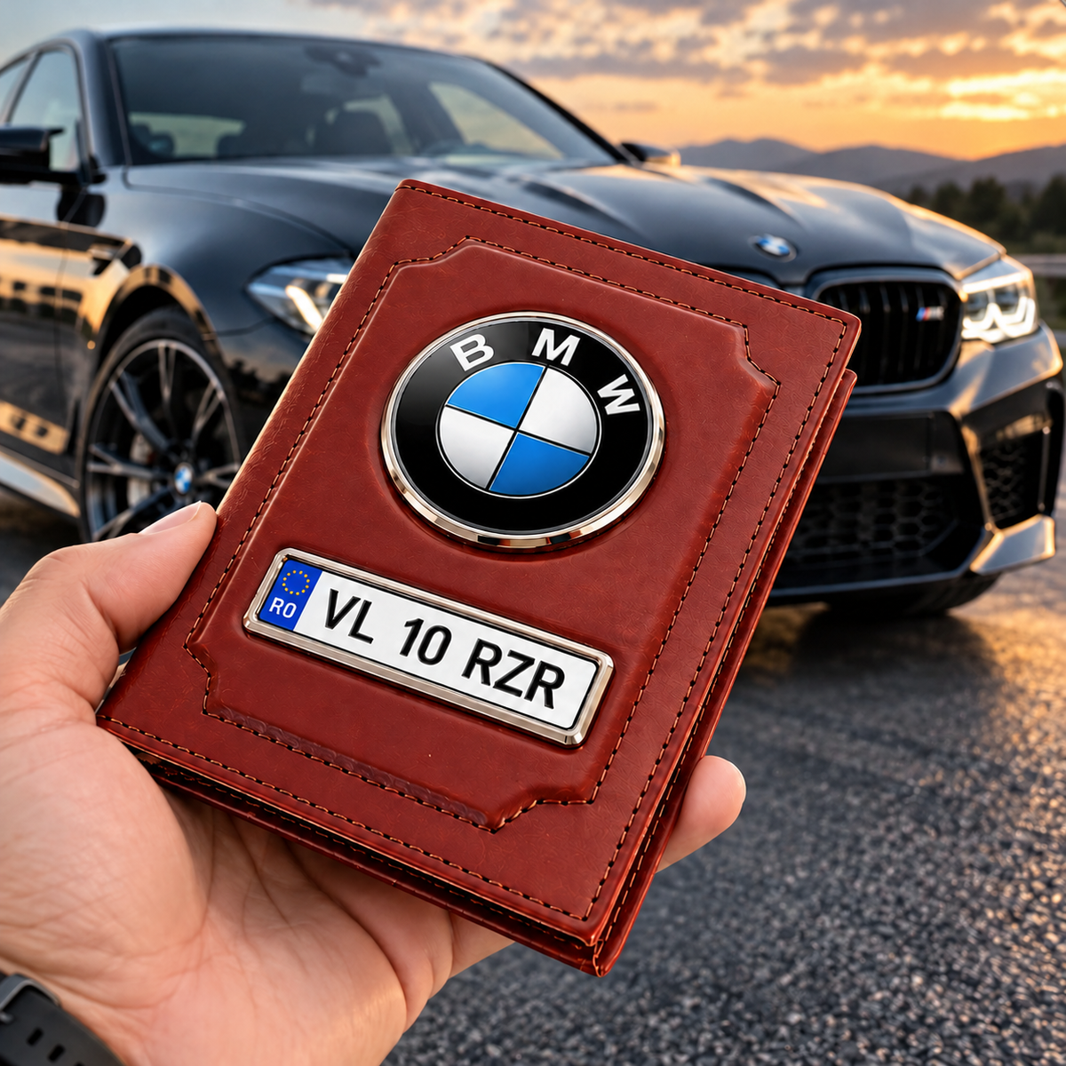 Portofel Acte Auto Personalizat cu Sigla Auto/Poza Preferată si Numar Inmatriculare/Citat