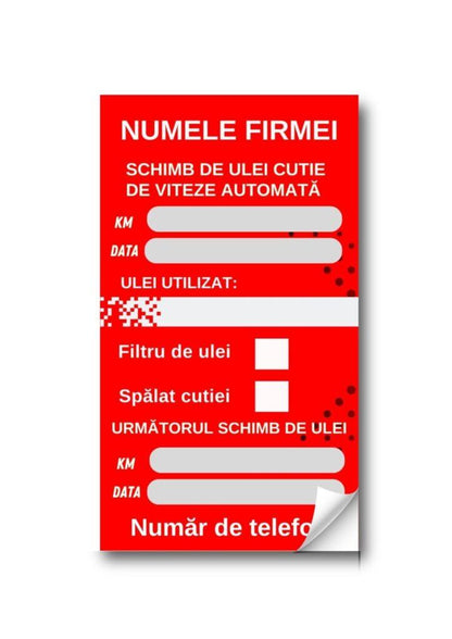 Etichetă autocolantă schimbul de ulei la cutia automata