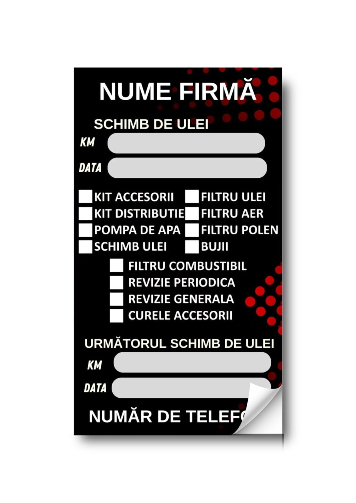 Etichetă Autocolantă/ Cartonată Personalizată Revizie Generală– Service