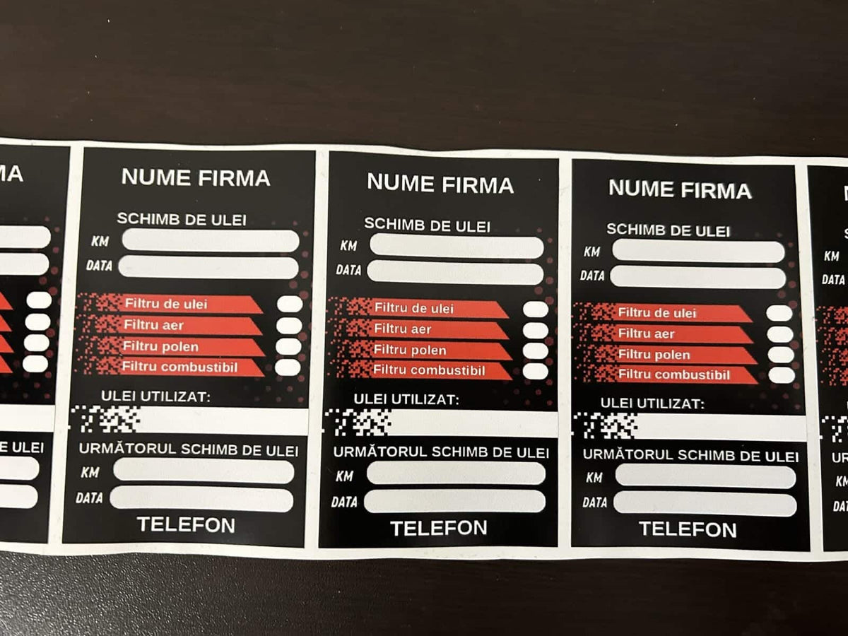 Etichetă Autocolantă/ Cartonată de ulei personalizată / revizie / service auto / schimb ulei