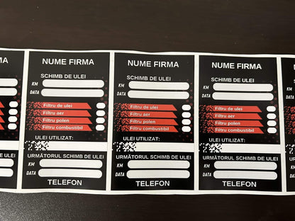 Etichetă Autocolantă/ Cartonată de ulei personalizată / revizie / service auto / schimb ulei