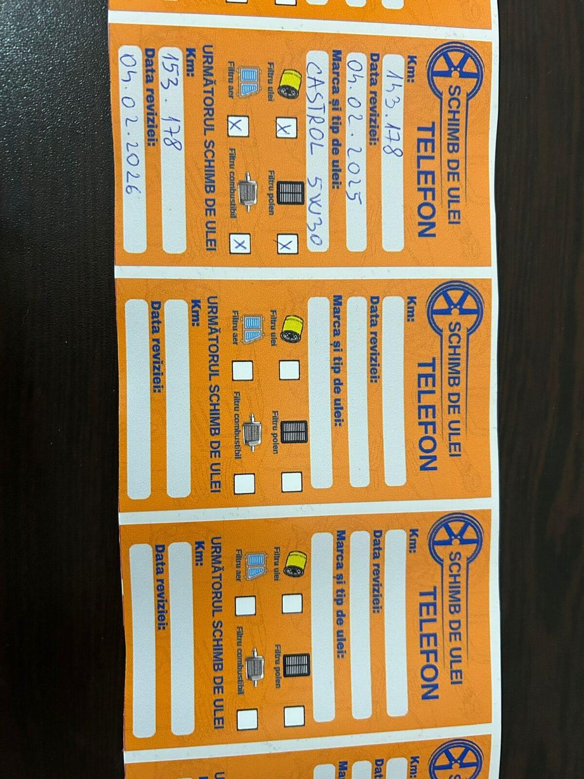 Etichetă Autocolantă/ Cartonată Personalizată Schimb Ulei Service Auto