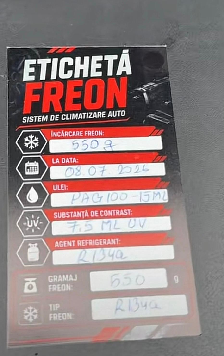 Etichetă Autocolantă/ Cartonată pentru Freon  Service Auto