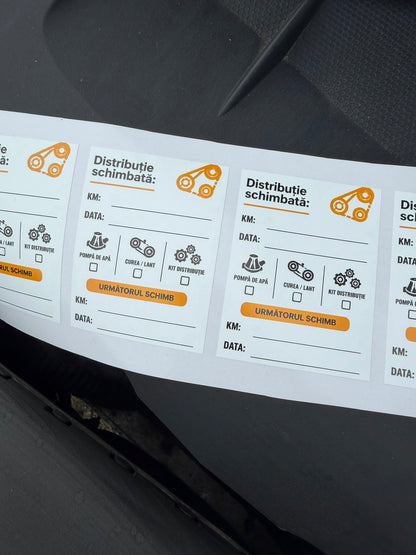 Etichetă Autocolantă/ Cartonată pentru Evidența Schimbului de Distribuție – Service Auto