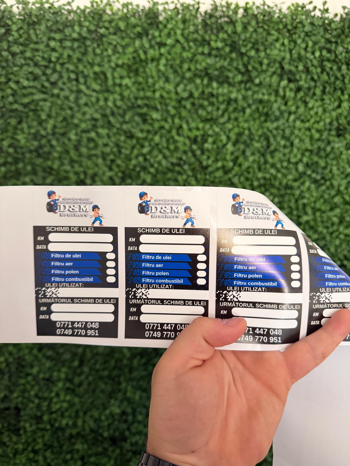 Etichetă Autocolantă/ Cartonată de ulei personalizată / revizie / service auto / schimb ulei