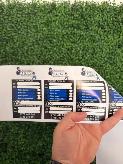 Etichetă Autocolantă/ Cartonată de ulei personalizată / revizie / service auto / schimb ulei