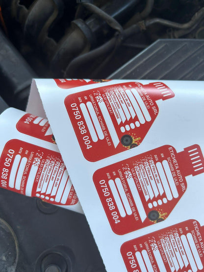 Etichetă Autocolantă/ Cartonată revizie auto – Schimb ulei – Etichete service auto personalizate