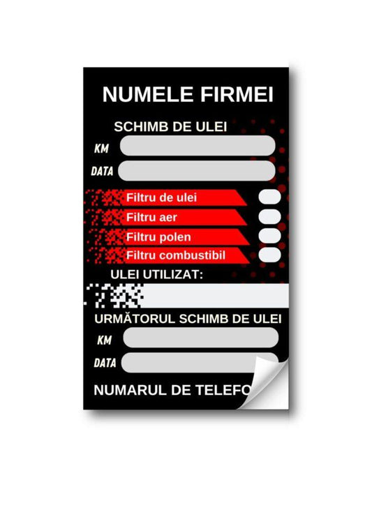 Etichetă Autocolantă/ Cartonată de ulei personalizată / revizie / service auto / schimb ulei